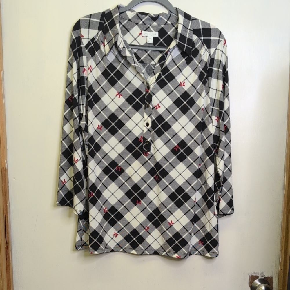 Charter Club Black and White Plaid Button Down Shirt